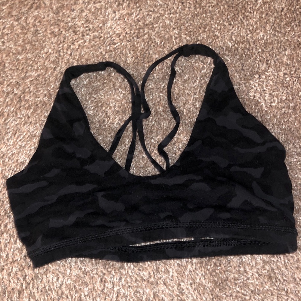 Charcoal grey camo cross back lululemon sports bra
